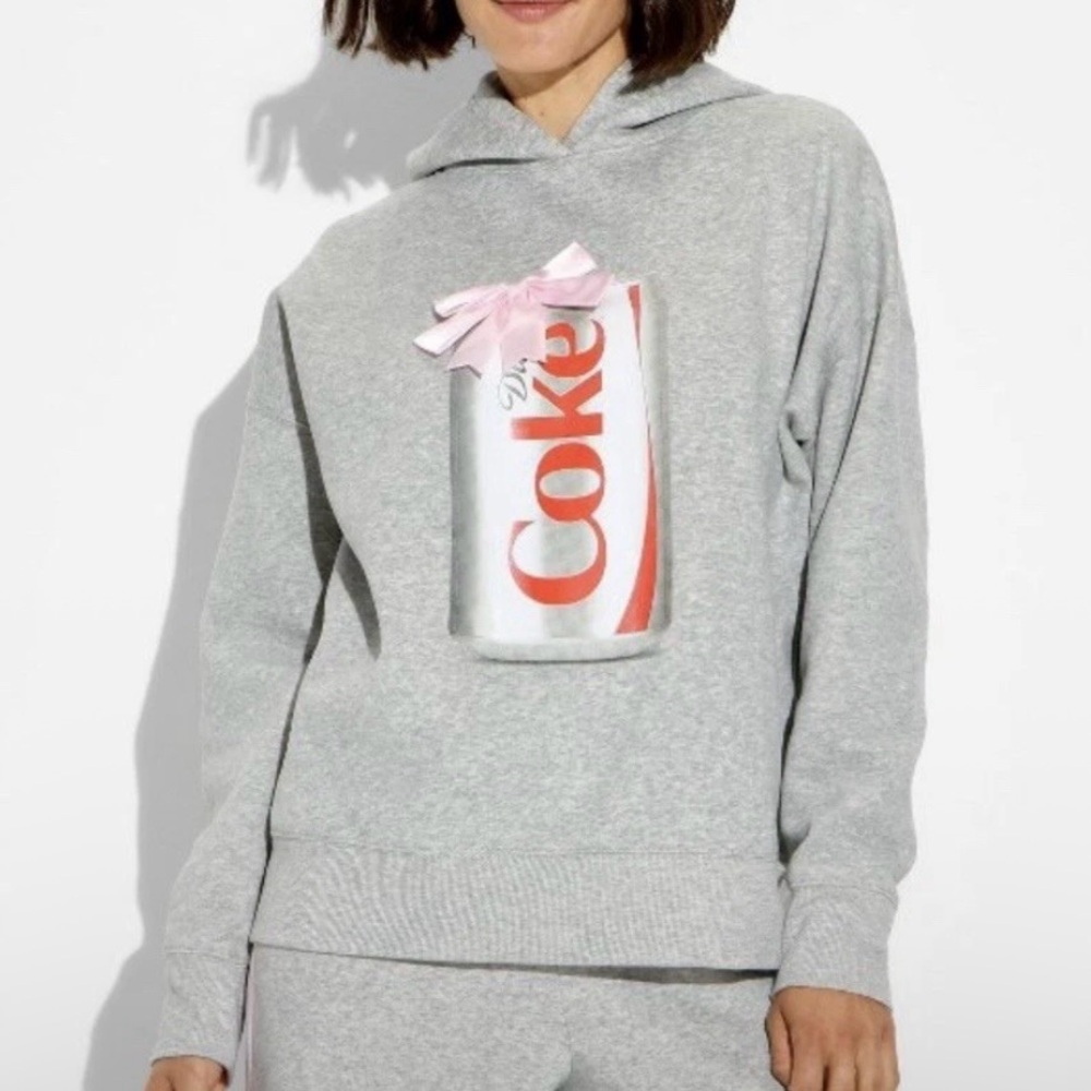 Diet Coke Hoodie Oversized Fleece Sweatshirt Pink Bow Gray